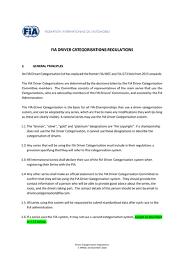 Fia Driver Categorisations Regulations