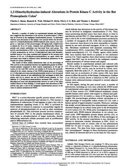 1,2-Dimethylhydrazine-Induced Alterations in Protein Kinase C Activity in the Rat Preneoplastic Colon1