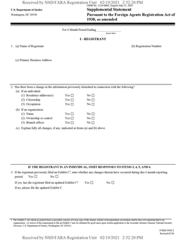 Supplemental Statement Washington, Dc 20530 Pursuant to the Foreign Agents Registration Act of 1938, As Amended