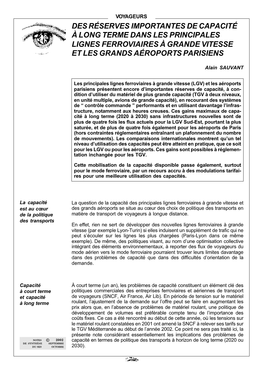 Des Réserves Importantes De Capacité À Long Terme Dans Les Principales Lignes Ferroviaires À Grande Vitesse Et Les Grands Aéroports Parisiens