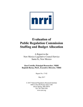 Evaluation of Public Regulation Commission Staffing and Budget Allocation