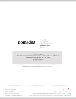 Redalyc.De La Actitud Crítica Como Vida Filosófica: Verdad, Poder Y Espiritualidad En Foucault