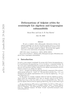 Deformations of Adjoint Orbits for Semisimple Lie Algebras and Lagrangian Submanifolds