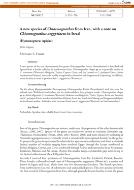 A New Species of Chiasmognathus from Iran, with a Note on Chiasmognathus Aegyptiacus in Israel