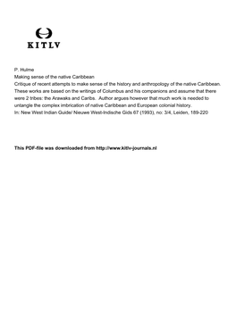 P. Hulme Making Sense of the Native Caribbean Critique of Recent Attempts to Make Sense of the History and Anthropology of the Native Caribbean