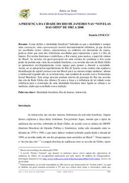 A Presença Da Cidade Do Rio De Janeiro Nas “Novelas Das Oito” De 1982 a 2008