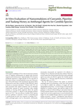 And Tualang Honey As Antifungal Agents for Candida Speciesin Vitro Evaluation of Nanoemulsions of Curcumin, Piperine