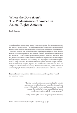 Where the Boys Aren't: the Predominance of Women in Animal