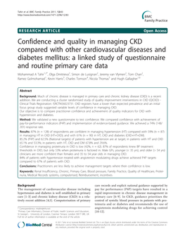 Confidence and Quality in Managing CKD Compared with Other