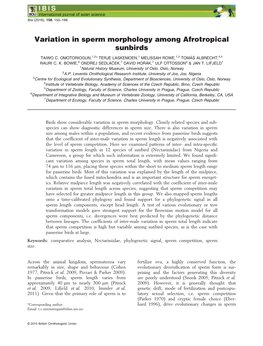 Variation in Sperm Morphology Among Afrotropical Sunbirds