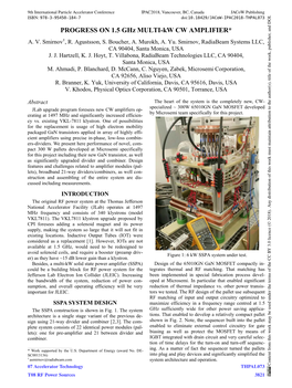 PROGRESS on 1.5 Ghz MULTI-Kw CW AMPLIFIER* A