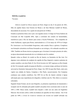 MOURA, Landell De *Inventor. Roberto Landell De Moura Nasceu