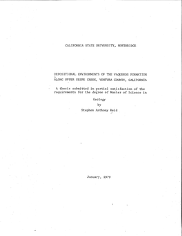 California State University, Northridge Depositional Environments of the Vaqueros Formation Along Upper Sespe Creek, Ventura