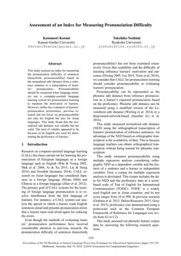 Assessment of an Index for Measuring Pronunciation Difficulty