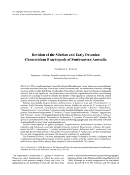 Revision of the Silurian and Early Devonian Chonetoidean Brachiopods of Southeastern Australia