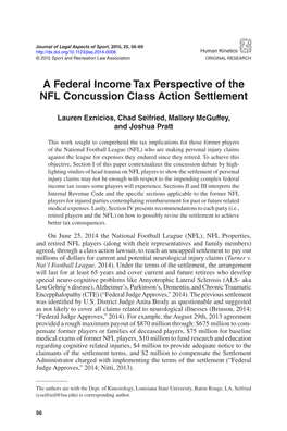 A Federal Income Tax Perspective of the NFL Concussion Class Action Settlement