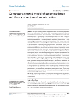Computer-Animated Model of Accommodation and Theory of Reciprocal Zonular Action