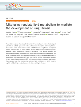 Mitofusins Regulate Lipid Metabolism to Mediate the Development of Lung Fibrosis