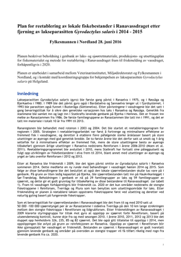 Ranavassdraget Etter Fjerning Av Lakseparasitten Gyrodactylus Salaris I 2014 - 2015