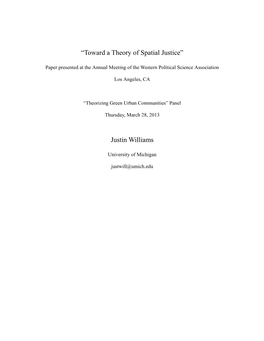 “Toward a Theory of Spatial Justice” Justin Williams