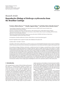 Reproductive Biology of Bothrops Erythromelas from the Brazilian Caatinga