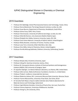 Recipients IUPAC Distinguished Women in Chemistry Or Chemical