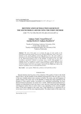 Identification of Pollution Sources in the South Morava River Using the Index Method  Udc 771.712:556.556.535:551.482.213/214 (497.1)