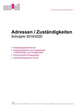 Adressen / Zuständigkeiten Schuljahr 2019/2020