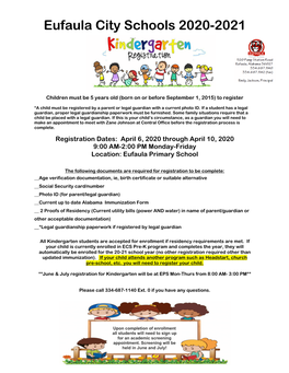 Kindergarten Registration Flyer 20-21
