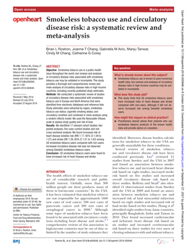 Smokeless Tobacco Use and Circulatory Disease Risk: a Systematic Review and Meta-Analysis