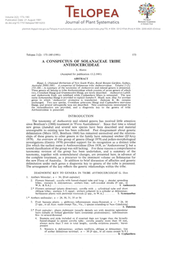 TELOPEA Publication Date: 21 August 1981 T".Ro),Al BOTANIC GARDENS Dx.Doi.Org/10.7751/Telopea19814203 Journal of Plant Systematics 6 DOPII(Lipi Tm St