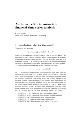 An Introduction to Univariate Financial Time Series Analysis