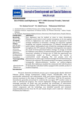 Zia's Politics and Diplomacy 1977-1988