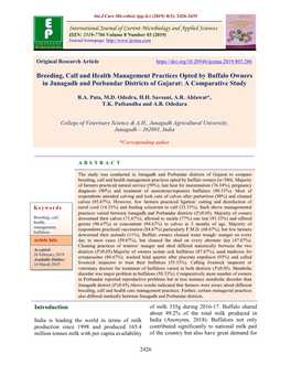 Breeding, Calf and Health Management Practices Opted by Buffalo Owners in Junagadh and Porbandar Districts of Gujarat: a Comparative Study