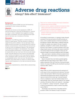 Adverse Drug Reactions – Allergy? Side-Effect? Intolerance?