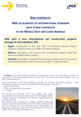 New Contracts: Nge Accelerates Its International Roadmap with 3 New Contracts in the Middle East and Latin America