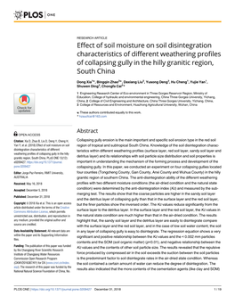 Effect of Soil Moisture on Soil Disintegration Characteristics of Different Weathering Profiles of Collapsing Gully in the Hilly Granitic Region, South China