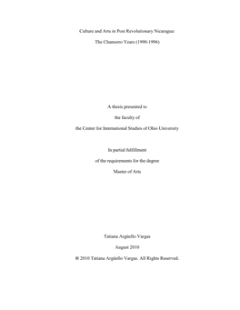 Culture and Arts in Post Revolutionary Nicaragua: the Chamorro Years (1990-1996)