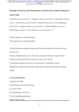 Mortality in Norway and Sweden Before and After the Covid-19 Outbreak: A