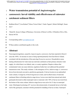 Larval Viability and Effectiveness of Rainwater Catchment Sediment