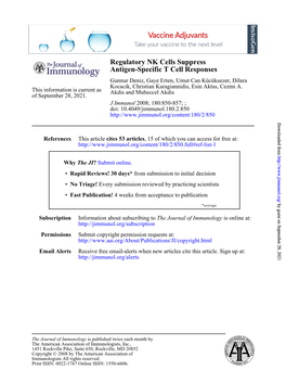 Antigen-Specific T Cell Responses Regulatory NK Cells Suppress