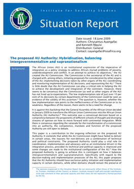 The Proposed AU Authority: Hybridisation, Balancing Intergovernmentalism and Supranationalism