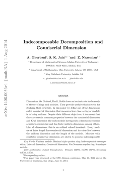 Indecomposable Decomposition and Couniserial Dimension