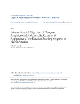 Mammalia, Carnivora): Appearance of the Eurasian Beardog Ysengrinia in North America Robert M