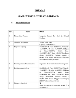 FORM – I (VALLEY IRON & STEEL CO. LTD-Unit