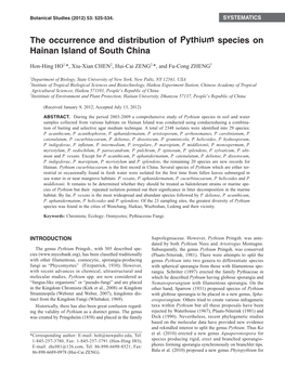 The Occurrence and Distribution of Pythium Species on Hainan Island of South China