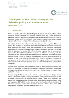 The Impact of the Lisbon Treaty on EU Fisheries Policy - an Environmental Perspective