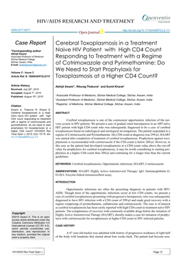 Cerebral Toxoplasmosis in a Treatment Naive HIV Patient With