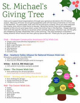 Giving Tree Help Us to Support Local Organizations Through Your Generous Donations This Christmas Season
