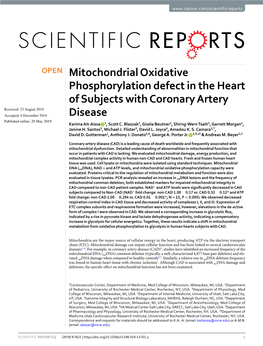 Mitochondrial Oxidative Phosphorylation Defect in the Heart